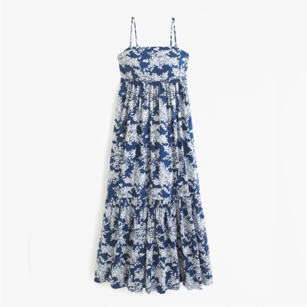 Abercrombie & Fitch Floral Blue and White Bow Maxi boho Dress Size LT